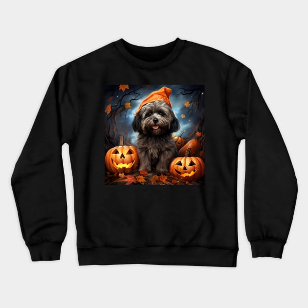 Black Lhasa apso Halloween Crewneck Sweatshirt by NatashaCuteShop